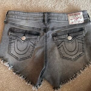 True Religion Women's Grey Distressed Denim Cutoff Shorts